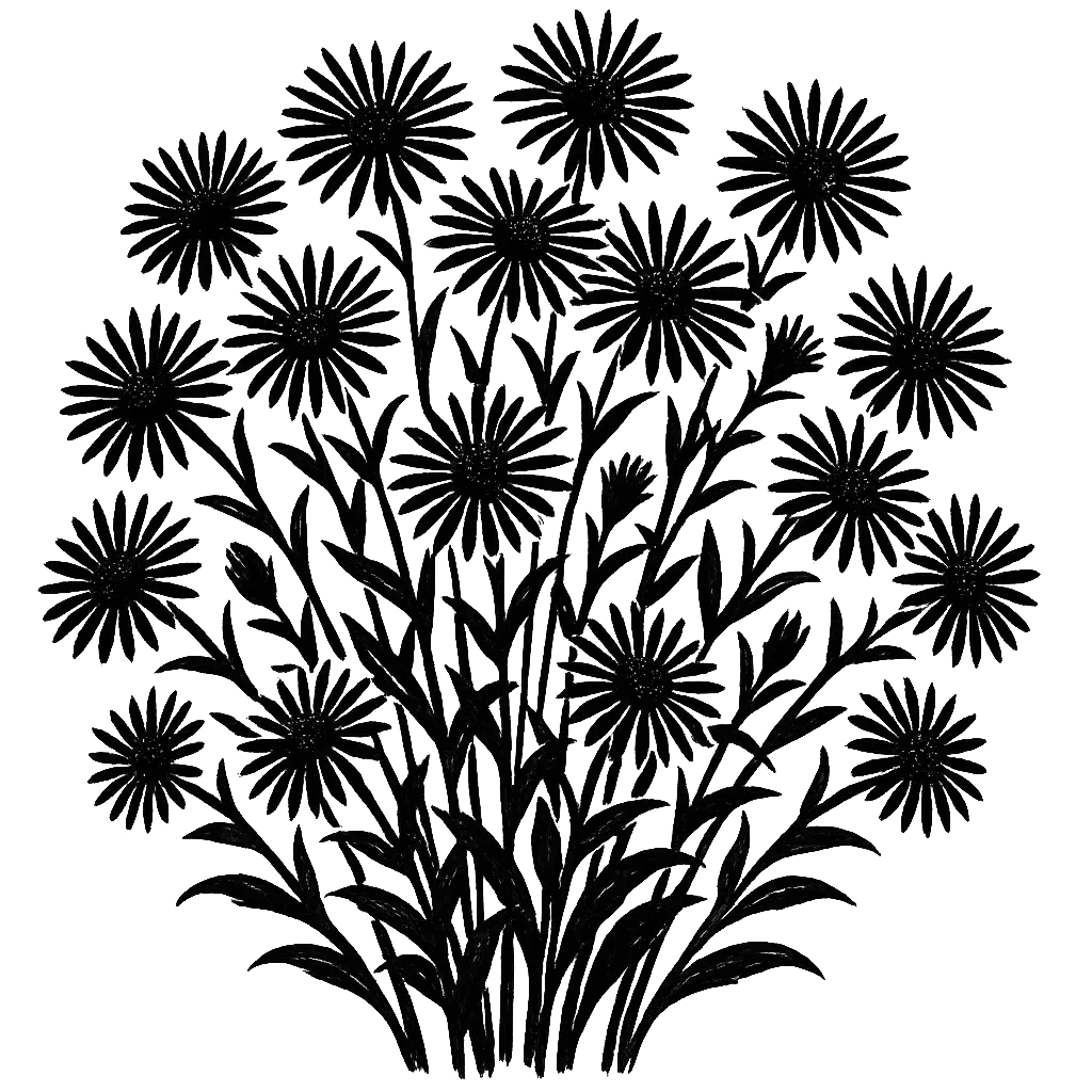 Aster flowers. Black-ink illustration generated by AI
