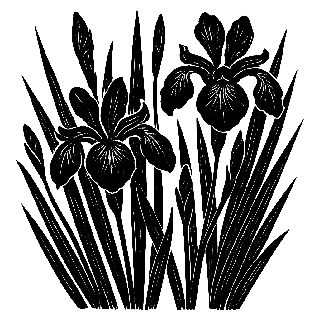 Iris bleu. Illustration à l'encre noire générée par IA