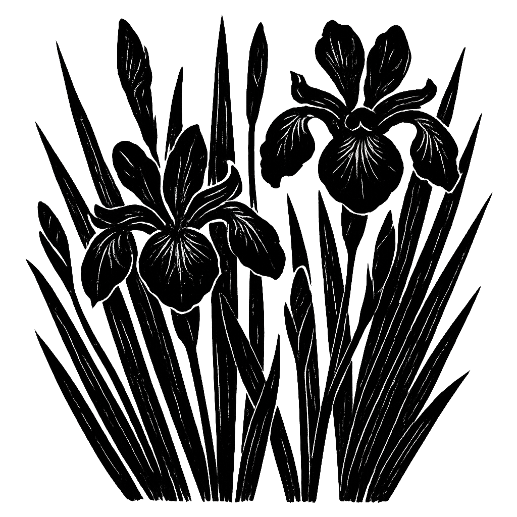 Blue iris. Black-ink illustration generated by AI