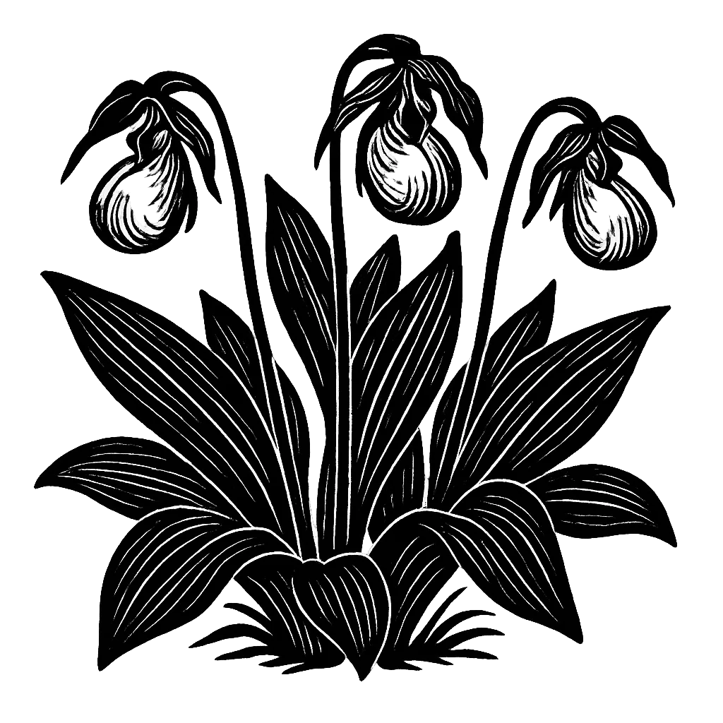 Sabot de Vénus. Illustration à l'encre noire générée par IA