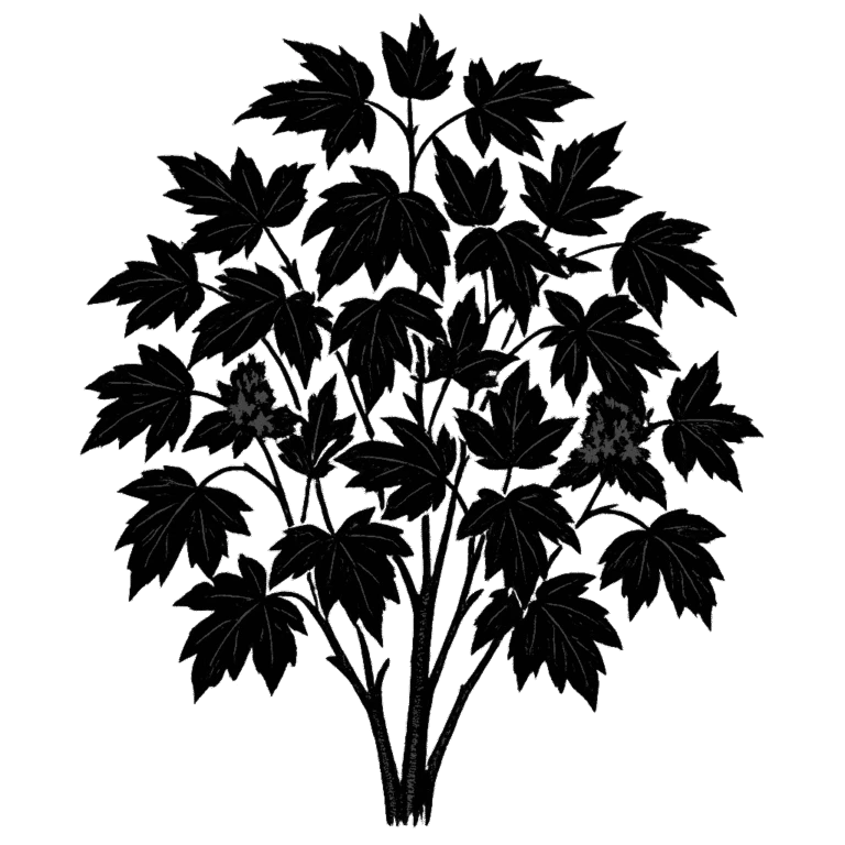 Maple sapling. Black-ink illustration generated by AI