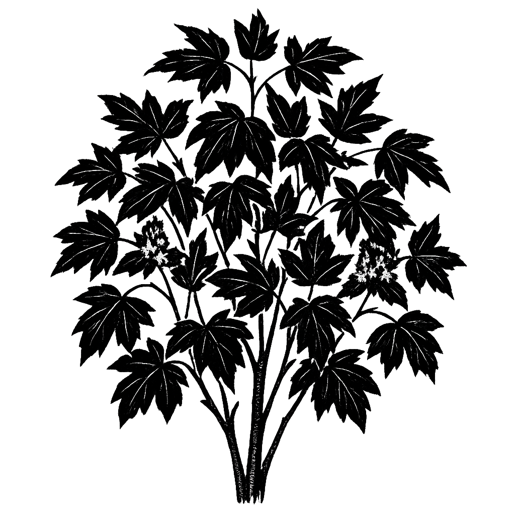 Maple sapling. Black-ink illustration generated by AI