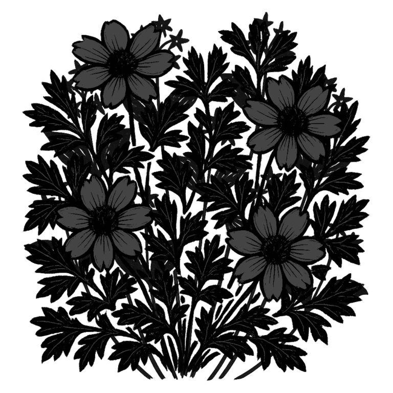 Mountain avens. Black-ink illustration generated by AI