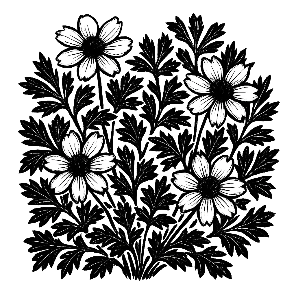 Mountain avens. Black-ink illustration generated by AI