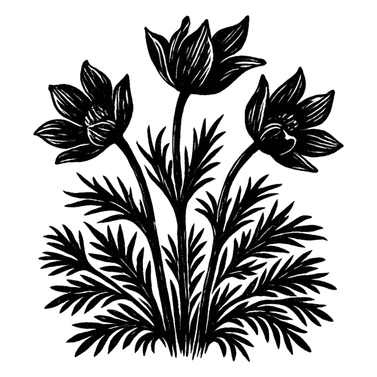 Prairie crocus. Black-ink illustration generated by AI