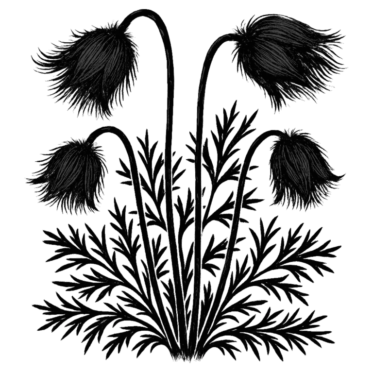 Prairie smoke. Black-ink illustration generated by AI
