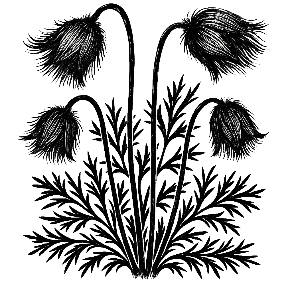 Prairie smoke. Black-ink illustration generated by AI