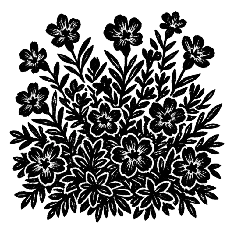 Purple saxifrage. Black-ink illustration generated by AI