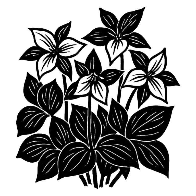 Trilliums. Black-ink illustration generated by AI