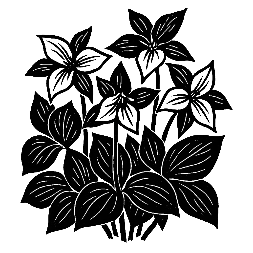 Trilliums. Black-ink illustration generated by AI