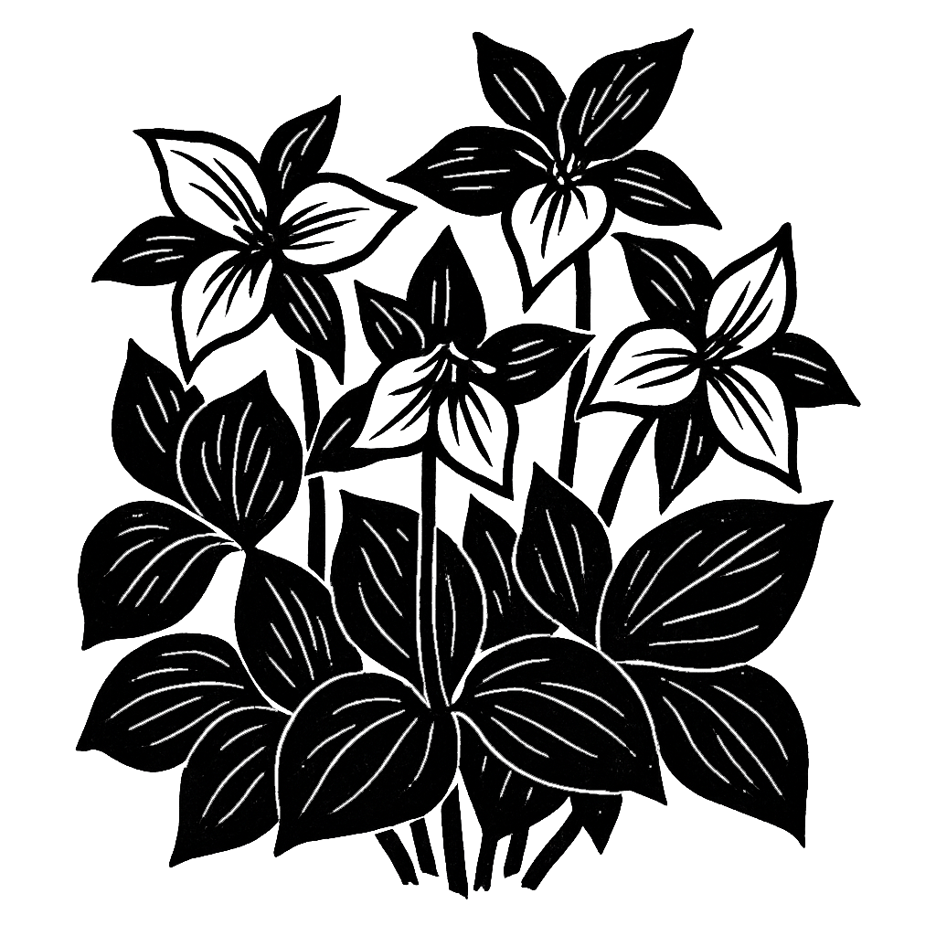 Trilliums. Black-ink illustration generated by AI