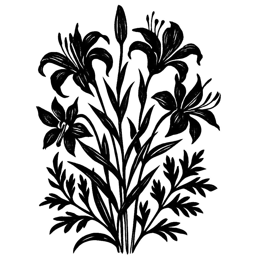 Western red lily. Black-ink illustration generated by AI