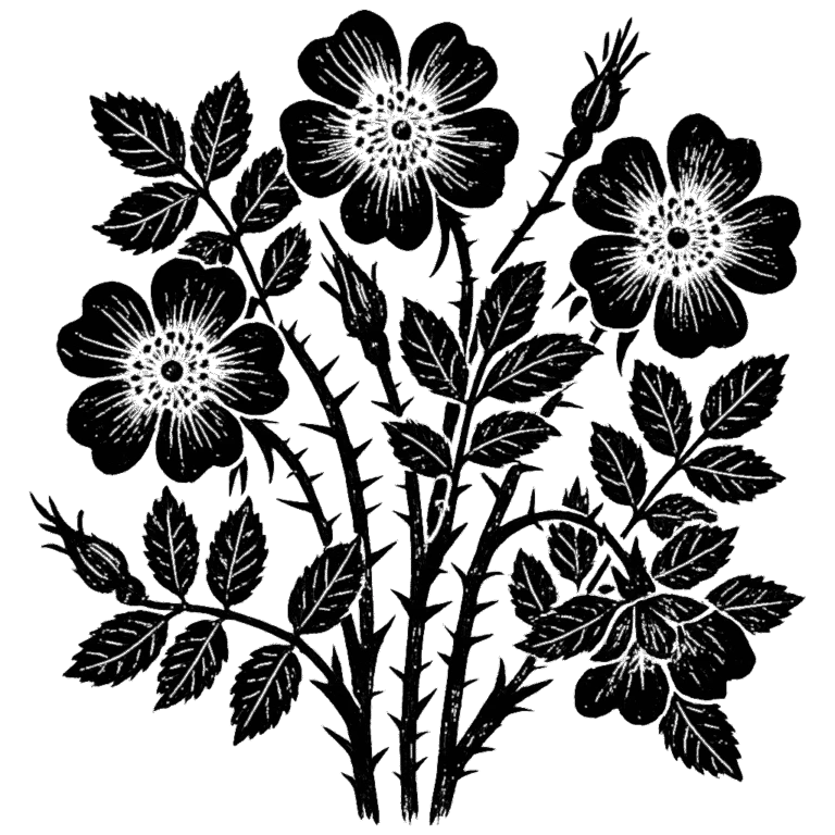 Wild roses. Black-ink illustration generated by AI
