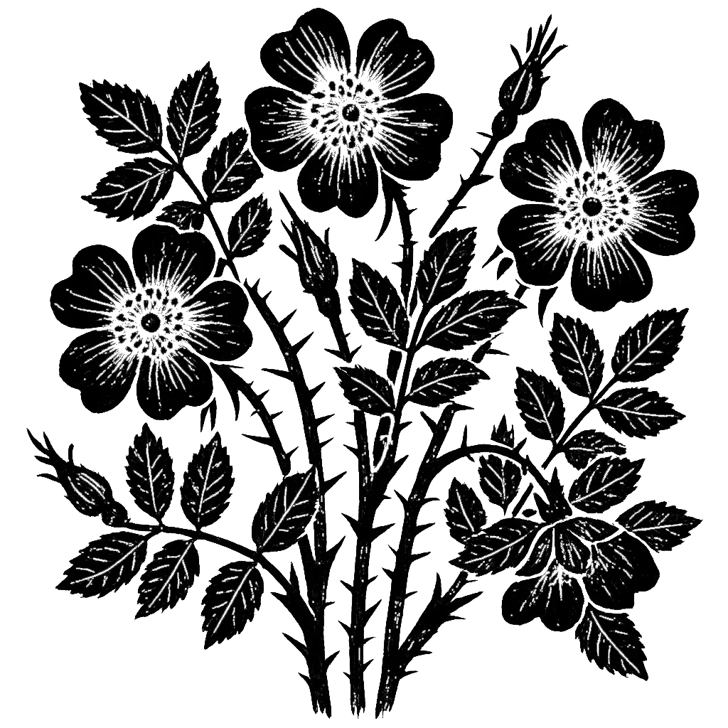 Wild roses. Black-ink illustration generated by AI