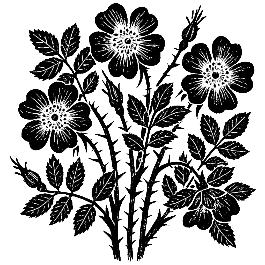 Wild roses. Black-ink illustration generated by AI